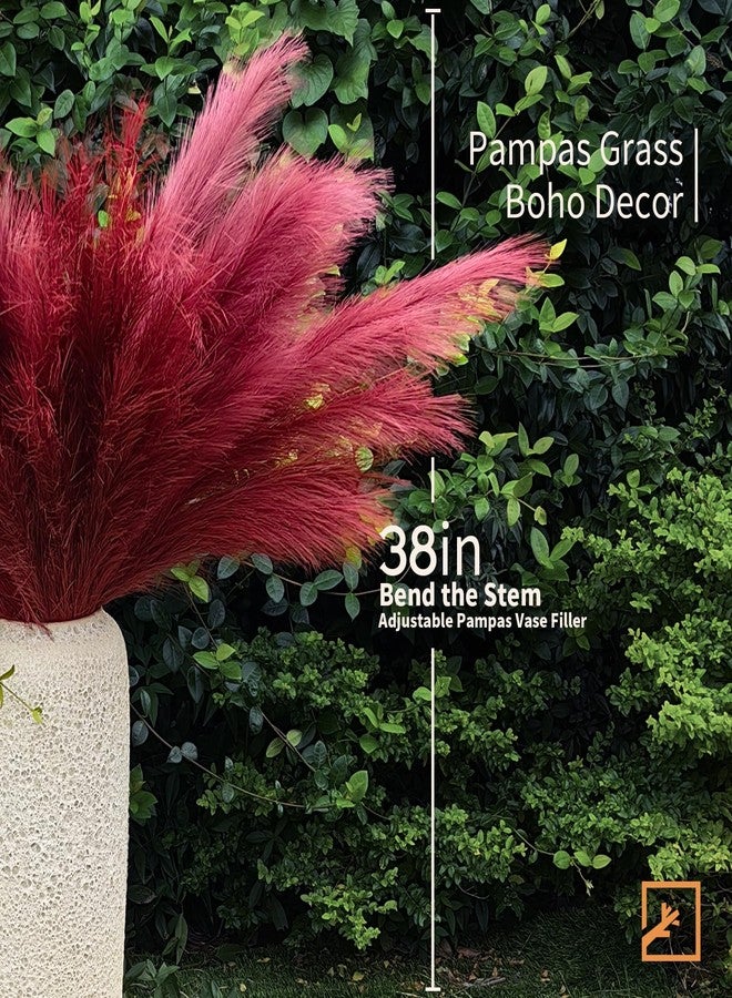 ZIFTY 7-Pcs 38"/3.1FT Faux Pampas Grass Large Tall Fluffy Artificial Fake Flower Boho Decor Bulrush Reed Grass for Vase Filler Farmhouse Home Wedding Decor (Red/Burgundy) - Image 2